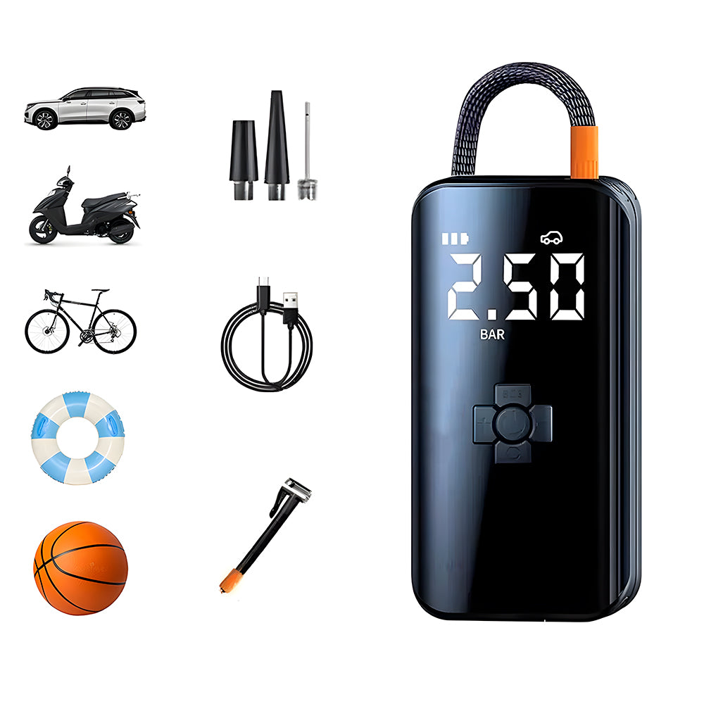 Mini Compressor de Ar, Portátil, Calibrador de Pneu Para Carro, Moto, Bicicleta, Preto